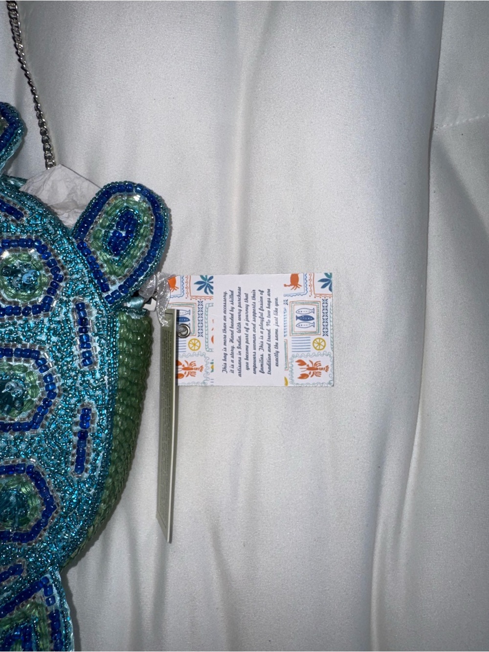 Blue Sea Turtle Beaded Shoulder Bag/Crossbody Bag Handmade in India New with Tag - Picture 15 of 15